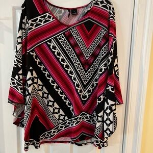 Women's Size 2X New Directions Black and Red Geometric Blouse GUC